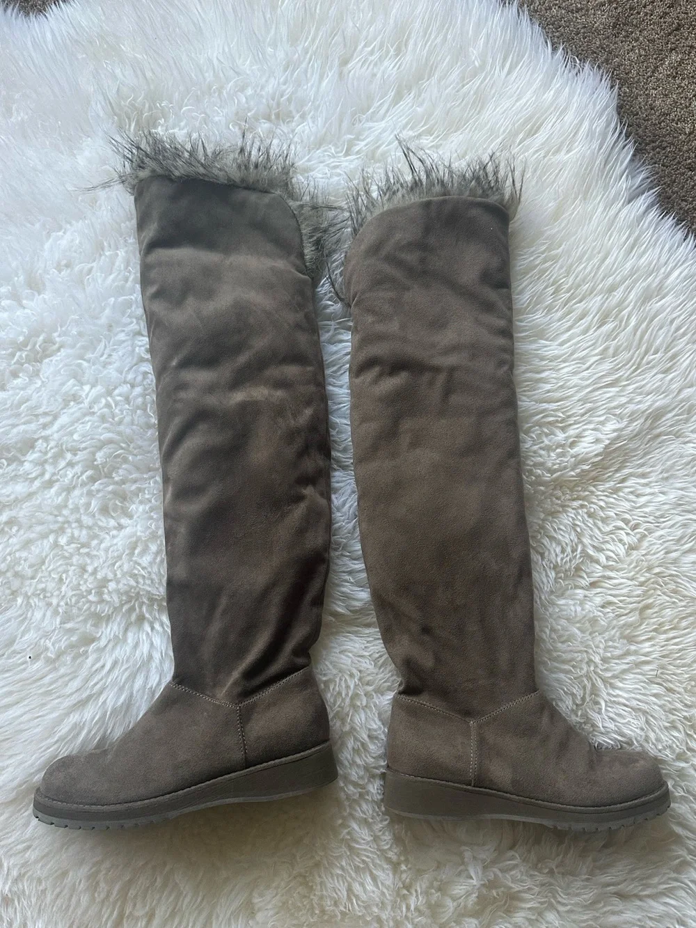 Aldo Dukas Gray Over-the-Knee Faux Suede Boots Fur Trim